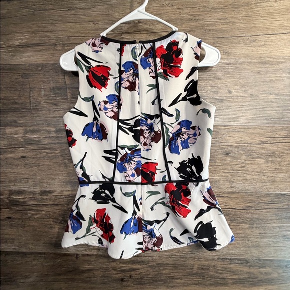 Banana Republic Floral Peplum Blouse - Red, Blue, Black on Cream - Picture 4 of 6